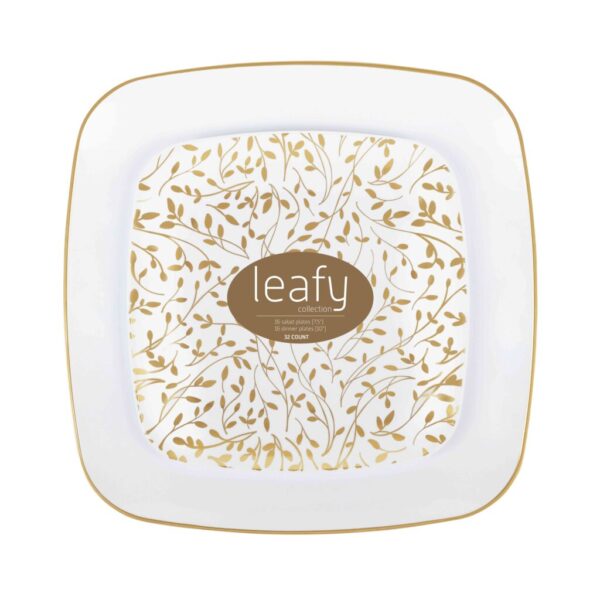 Leafy Square Organic Combo Plates 32CT - Gold/White