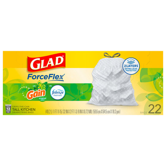 GLAD Forceflex 13 Gallon Tall Kitchen Drawstring Trash Bags 22ct