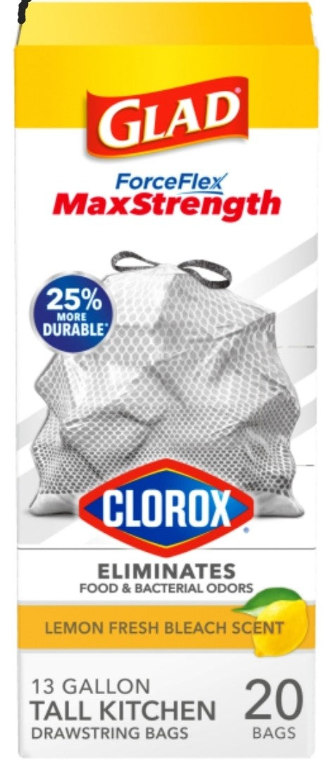 GLAD Forceflex Max Strength 13 Gallon Tall Kitchen Drawstring Trash Bags