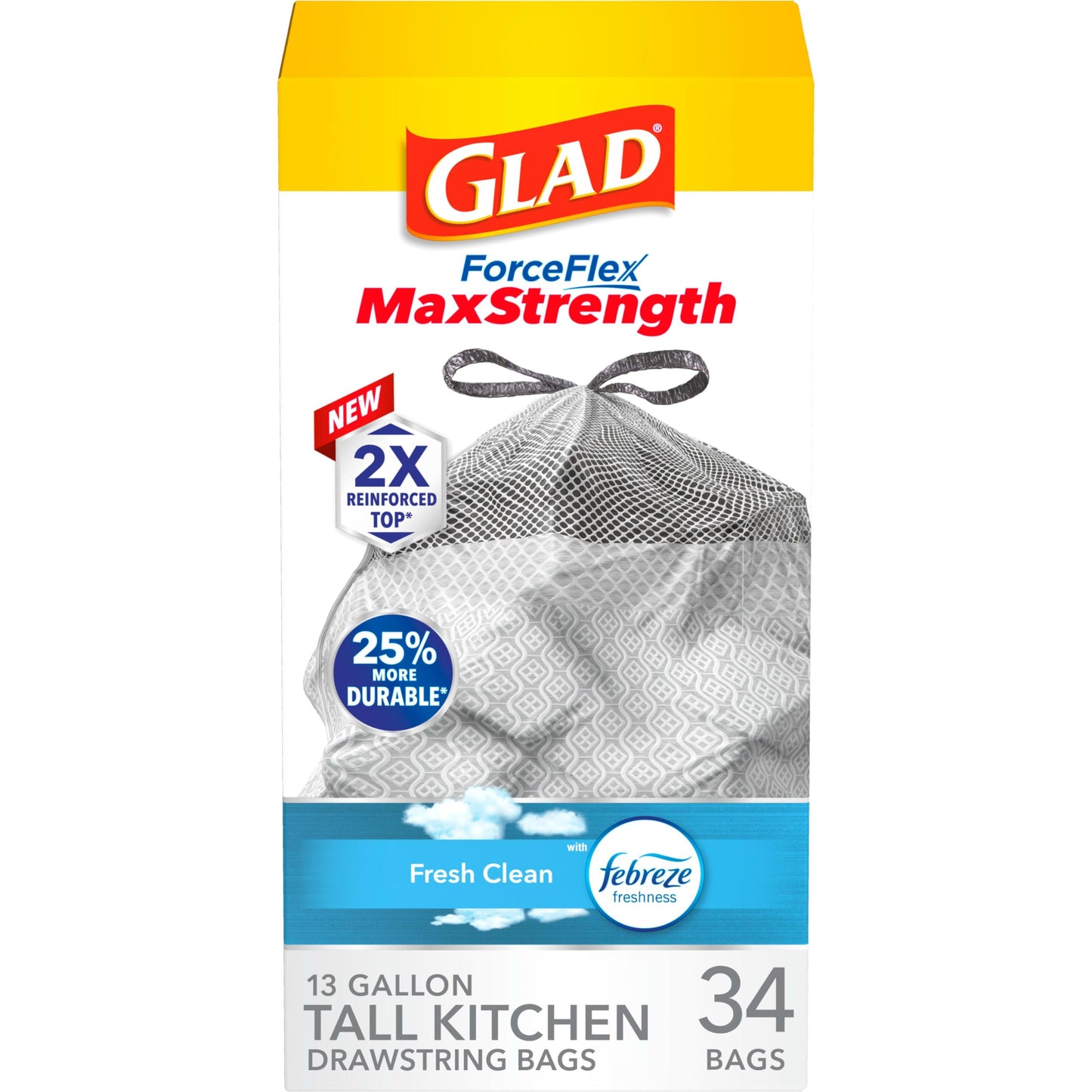 GLAD Forceflex Max Strength 13 Gallon Tall Kitchen Drawstring Trash Bags