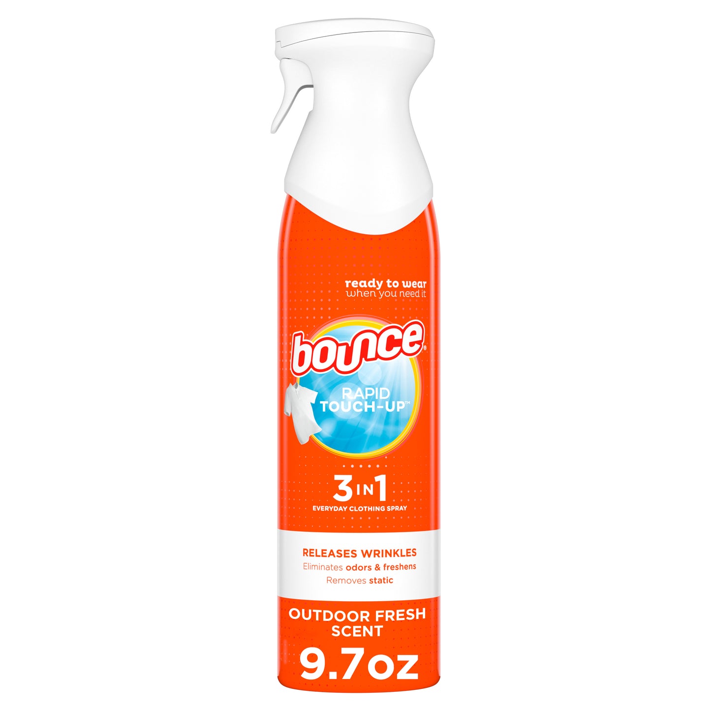 Bounce Rapid Touch-Up 3 in 1 Wrinkle Releaser Clothing Spray 9.7fl.oz (Package May Vary)
