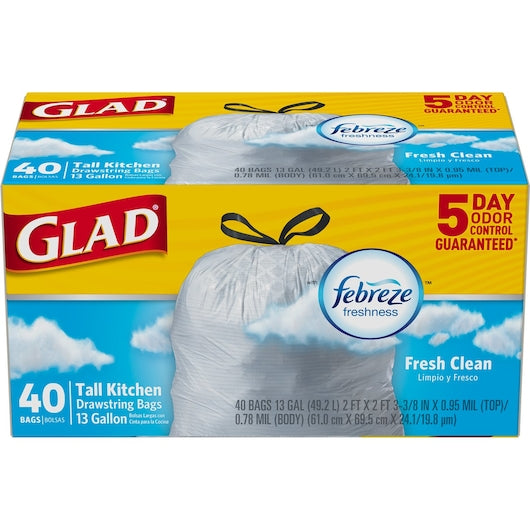 GLAD Forceflex 13 Gallon Tall Kitchen White Drawstring Trash Bags