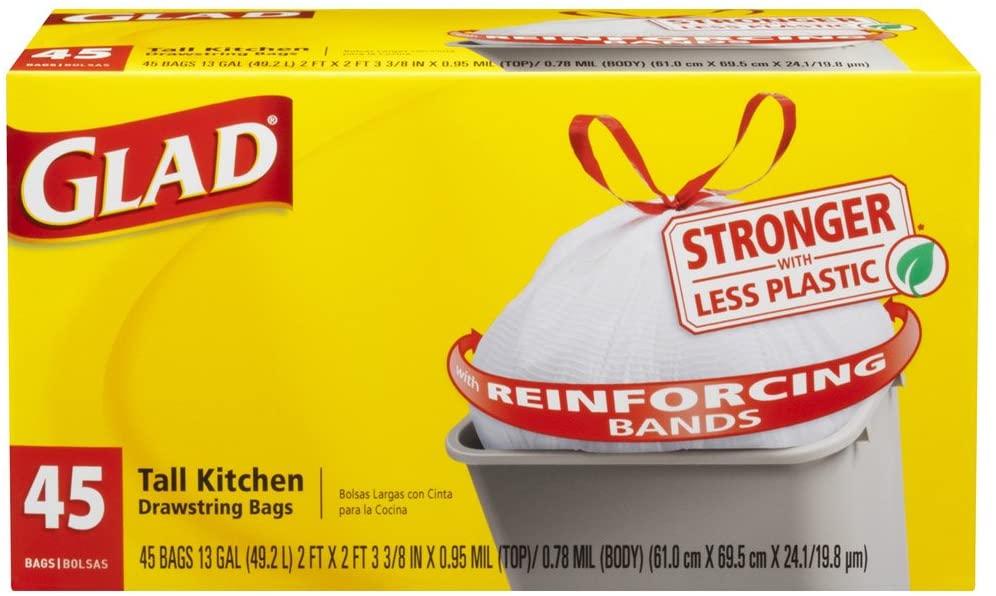 GLAD Forceflex 13 Gallon Tall Kitchen White Drawstring Trash Bags