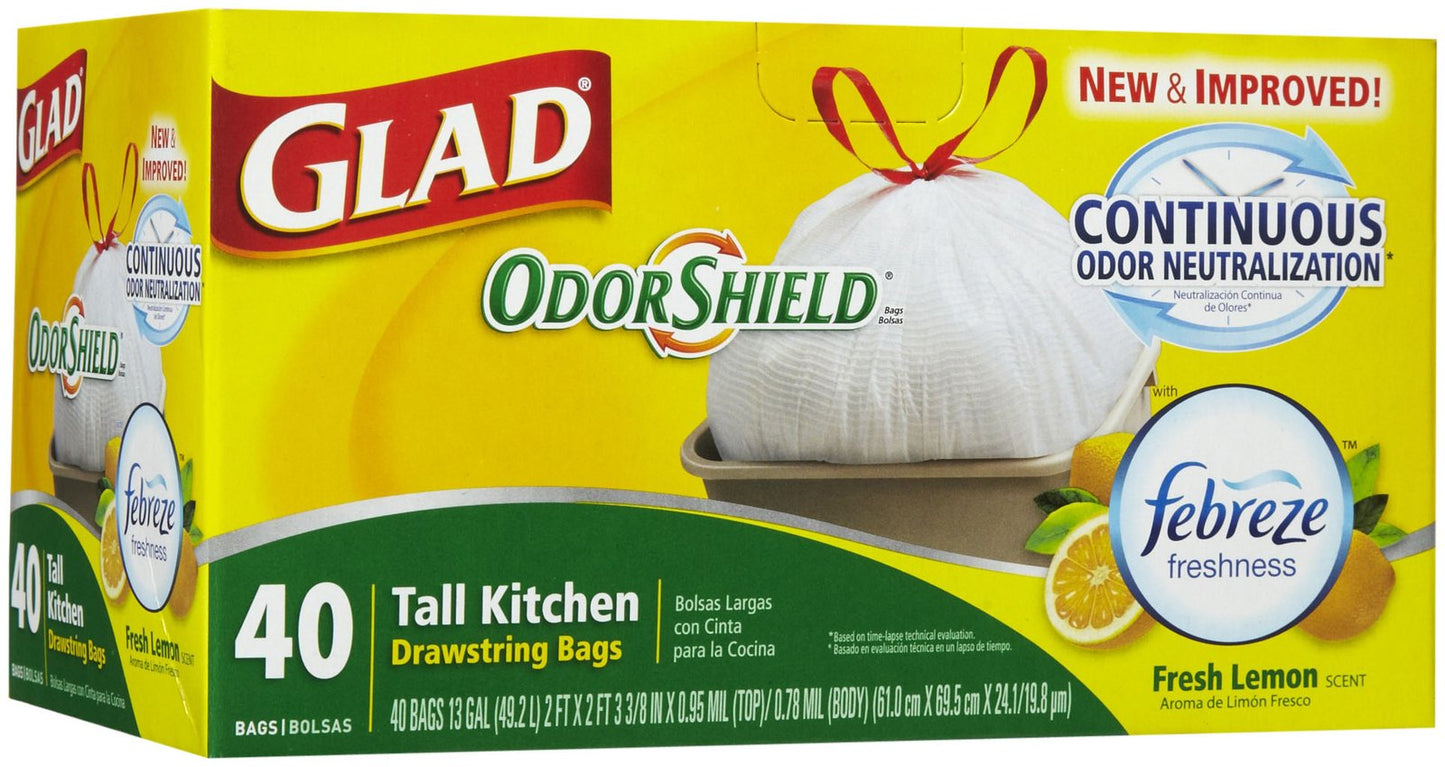 GLAD Forceflex 13 Gallon Tall Kitchen White Drawstring Trash Bags
