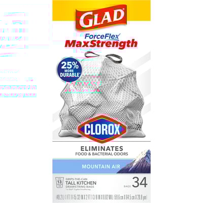 GLAD Forceflex Max Strength 13 Gallon Tall Kitchen Drawstring Trash Bags