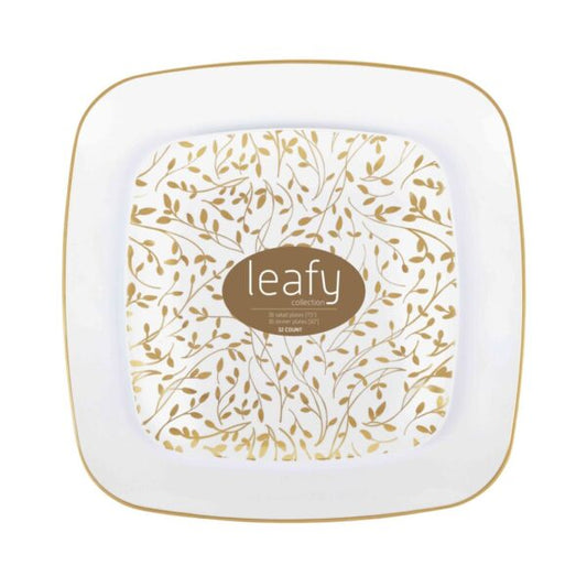 Leafy Square Organic Combo Plates 32CT - Gold/White