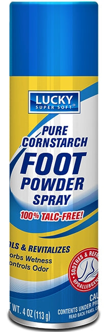Lucky Super Soft Pure Cornstarch Foot Powder Spray 100% Talc Free 4oz.