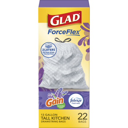 GLAD Forceflex Max Strength 13 Gallon Tall Kitchen Drawstring Trash Bags