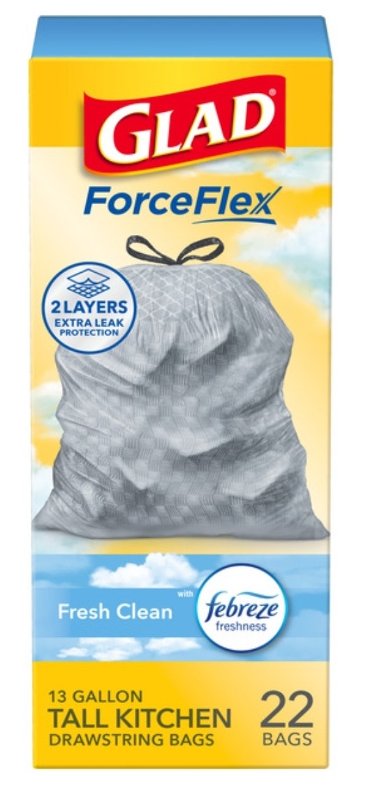 GLAD Forceflex 13 Gallon Tall Kitchen Drawstring Trash Bags 22ct