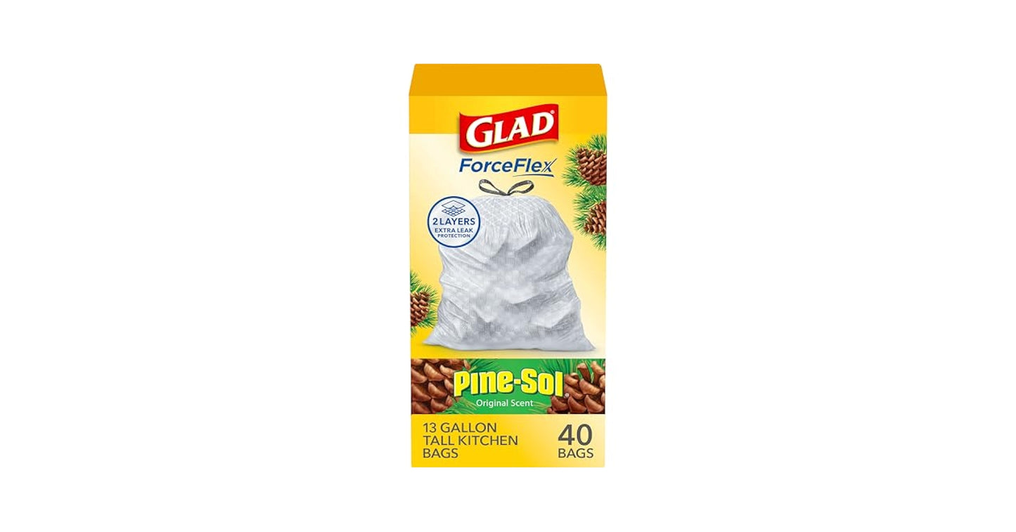 GLAD Forceflex 13 Gallon Tall Kitchen White Drawstring Trash Bags