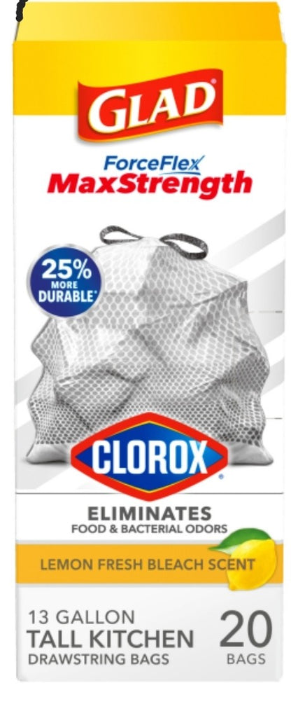GLAD Forceflex Max Strength 13 Gallon Tall Kitchen Drawstring Trash Bags