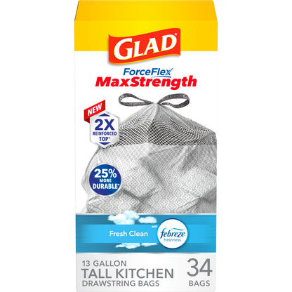 GLAD Forceflex Max Strength 13 Gallon Tall Kitchen Drawstring Trash Bags
