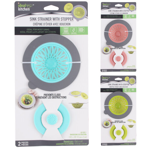 Ideal Kitchen Sink Strainer with Stopper 2pk