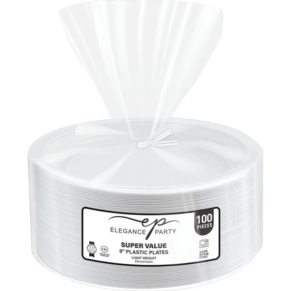 EP Plastic Plate 9" White 100 pcs.