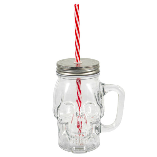 Splash Skull Glass Mug with Straw 16.57 oz
