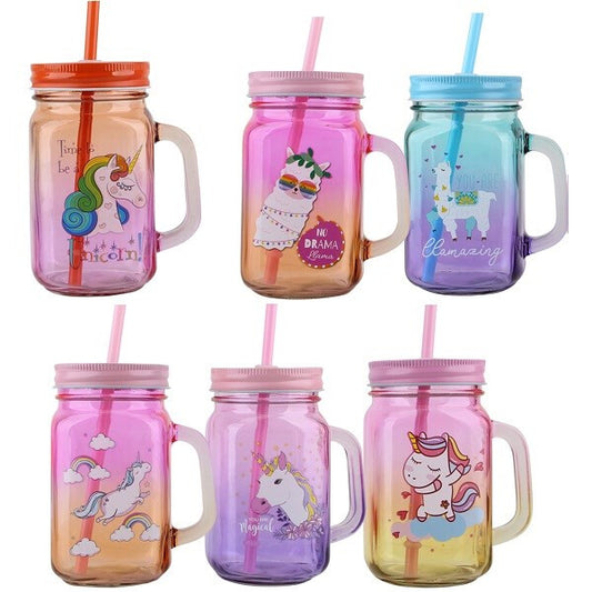 Mason Jar Glass with Straw 450mL
