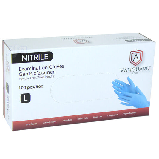 Vanguard Nitrile Exam Gloves Blue 100CT Size: Large