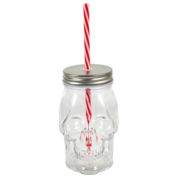 Splash Skull Glass Mug with Straw 16.57 oz