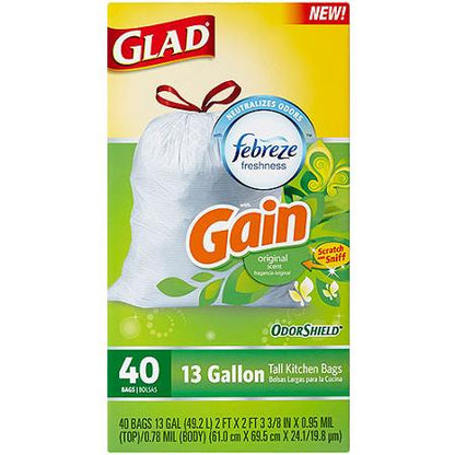 GLAD Forceflex Max Strength 13 Gallon Tall Kitchen Drawstring Trash Bags