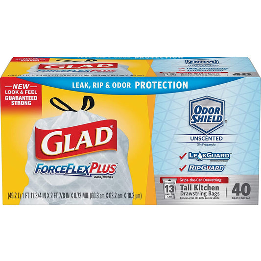 GLAD Forceflex 13 Gallon Tall Kitchen White Drawstring Trash Bags