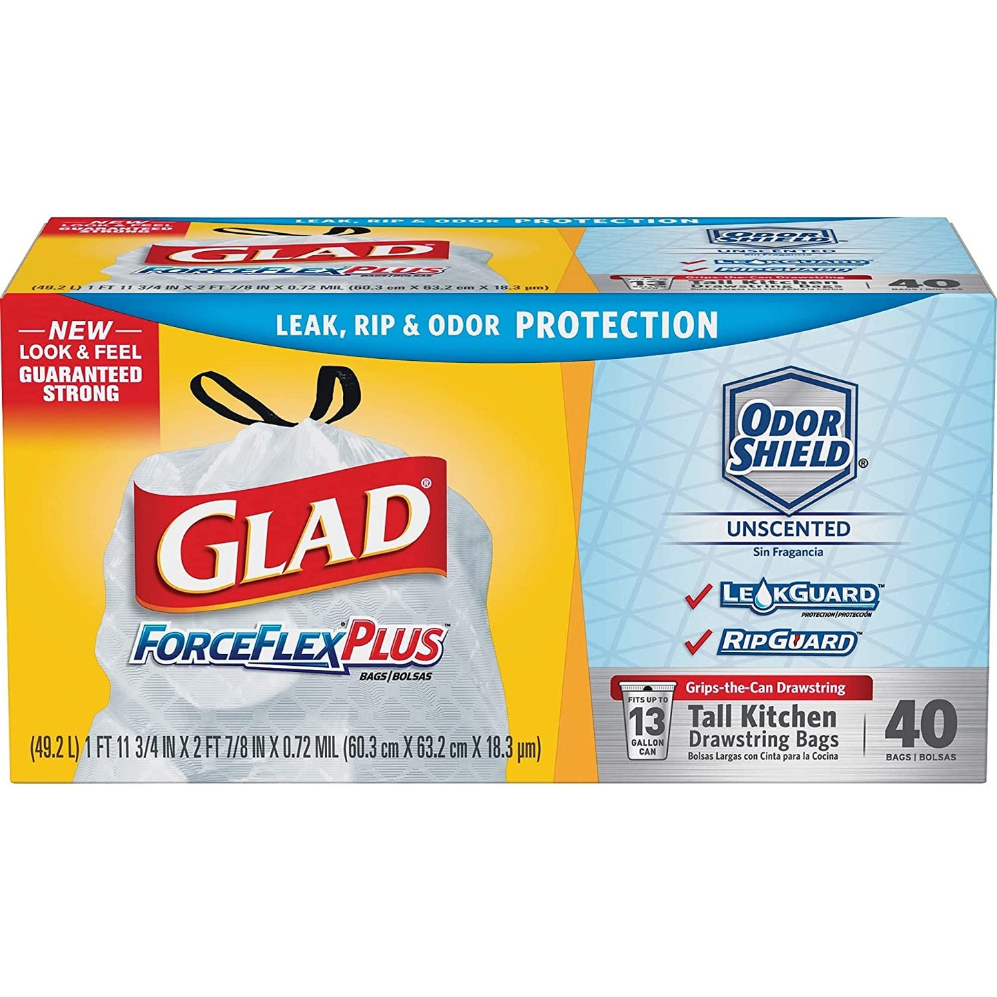 GLAD Forceflex Max Strength 13 Gallon Tall Kitchen Drawstring Trash Bags