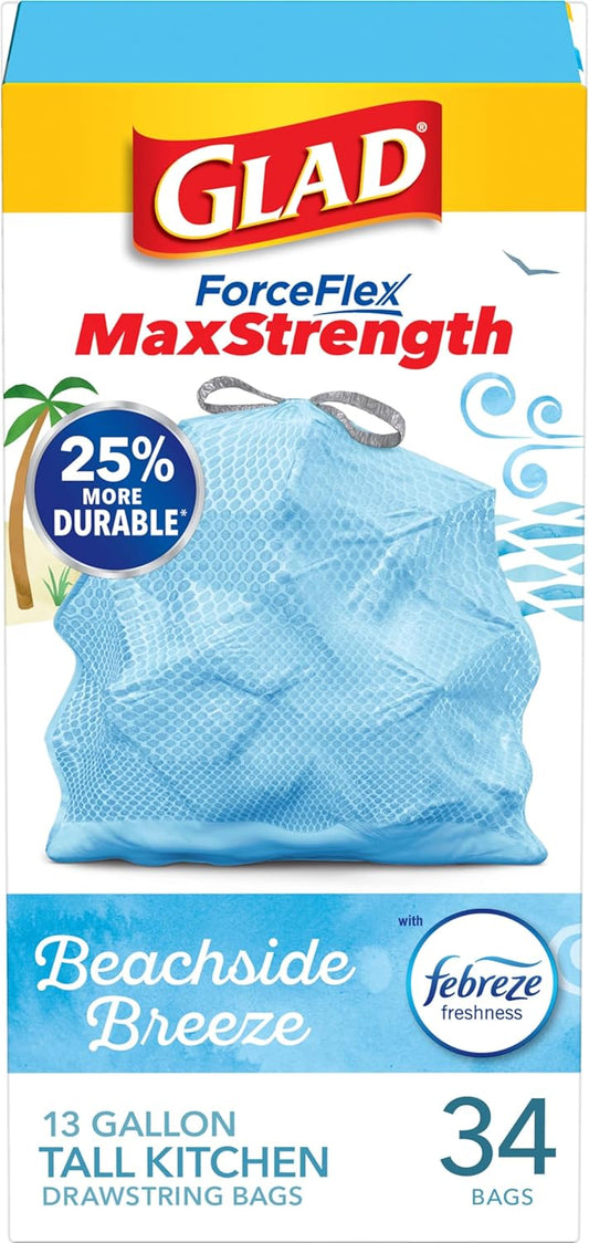 GLAD Forceflex Plus 13 Gallon Tall Kitchen Drawstring Trash Bags