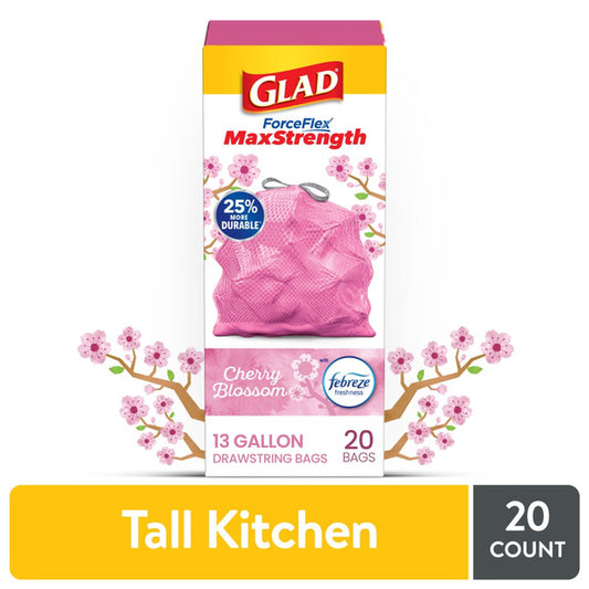 GLAD Forceflex Plus 13 Gallon Tall Kitchen Drawstring Trash Bags