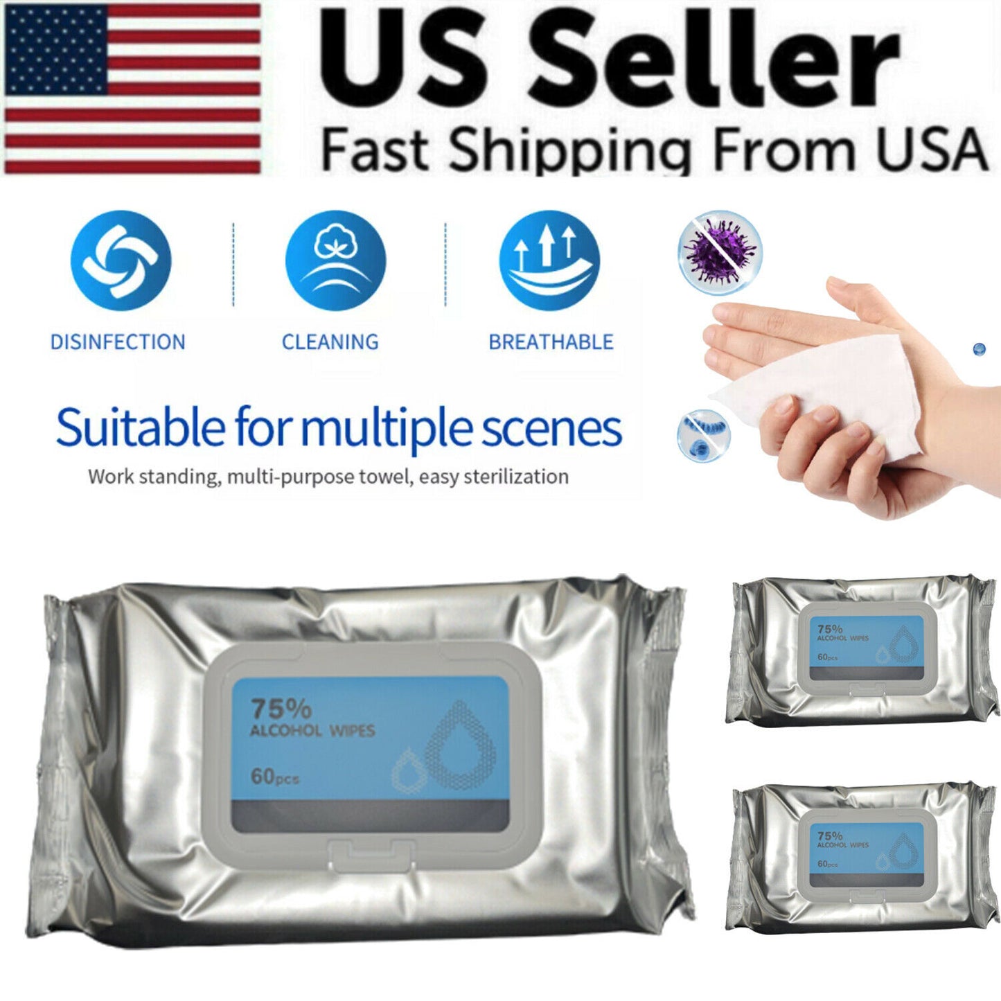 75% Alcohol Wipes For Skin & Surface Cleaning 50ct (Package May Vary)