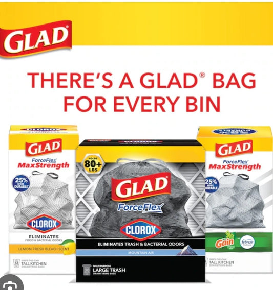 GLAD Forceflex Max Strength 13 Gallon Tall Kitchen Drawstring Trash Bags